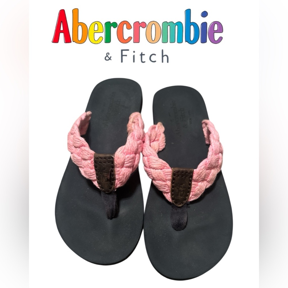 Abercrombie & Fitch A&F Pink and dark blue Braided flip flops.